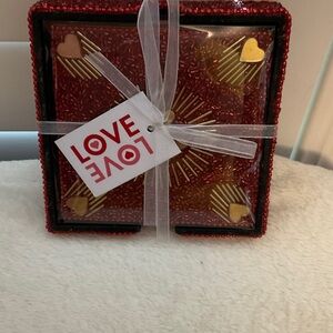 Love Themed Red and Gold Coaster Set